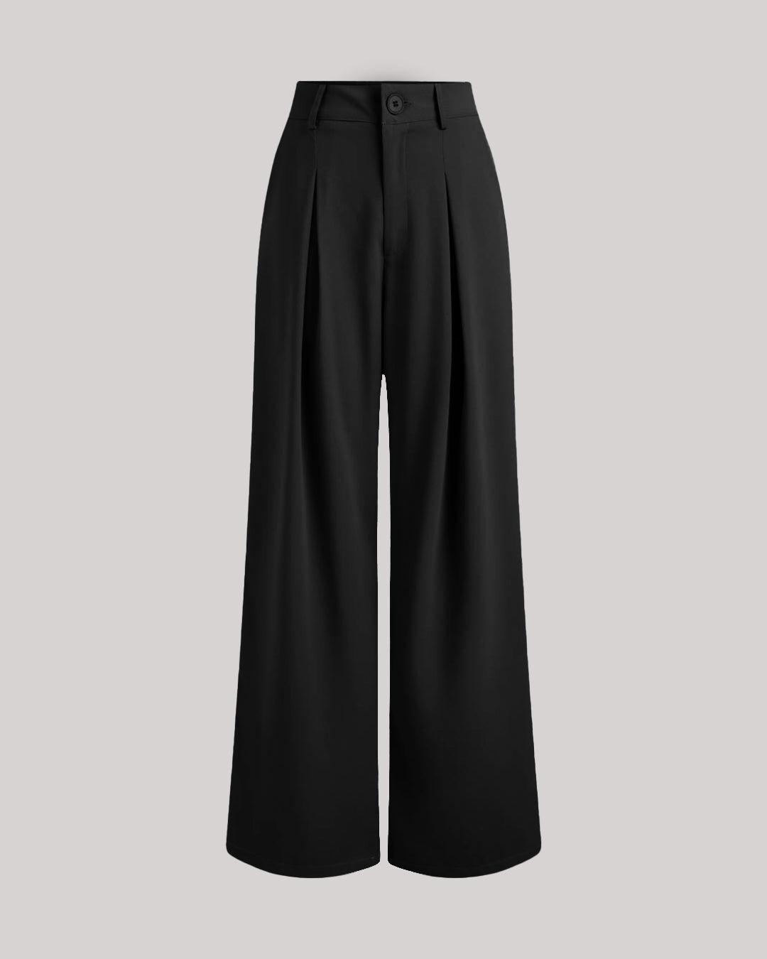 High-Waist Black Korean Trousers with Baggy Fit