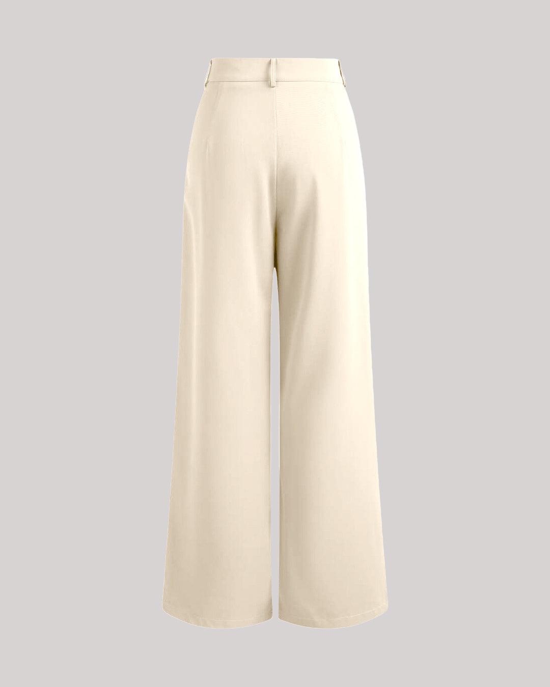 Korean Style Trousers with Baggy Fit In Off-White