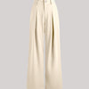 Front view of Off-white Korean style baggy trousers with pleated front, wide legs, and high waist for a relaxed silhouette.