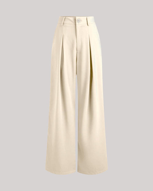 Korean Style Trousers with Baggy Fit In Off-White Front View For Women | Littlebox India
