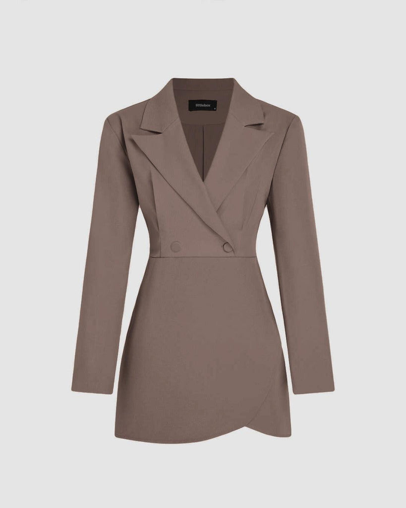 Brown NYE blazer mini dress for women, chic tailored party outfit with structured silhouette