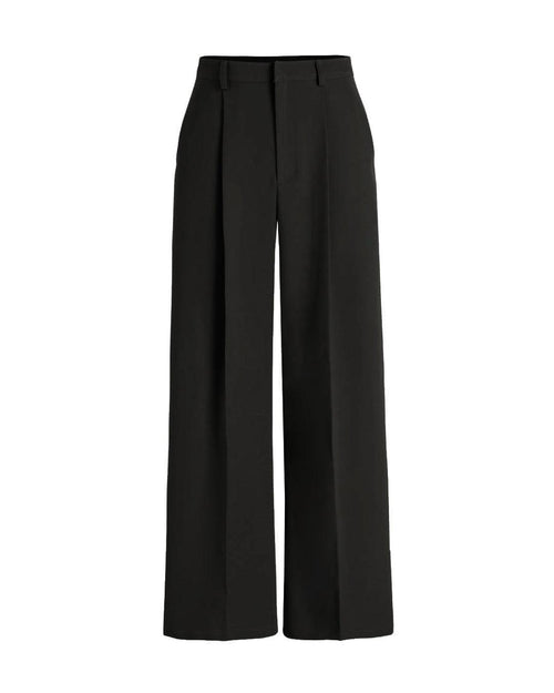 New Nostalgia Pleated Wide Leg Trousers In Black Front View For Women | Littlebox India