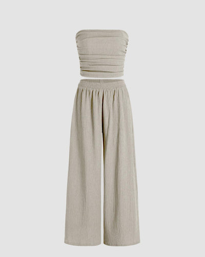 Off Shoulder Crop Top And Wide Leg Pant In GreyFront View For Women | Littlebox India