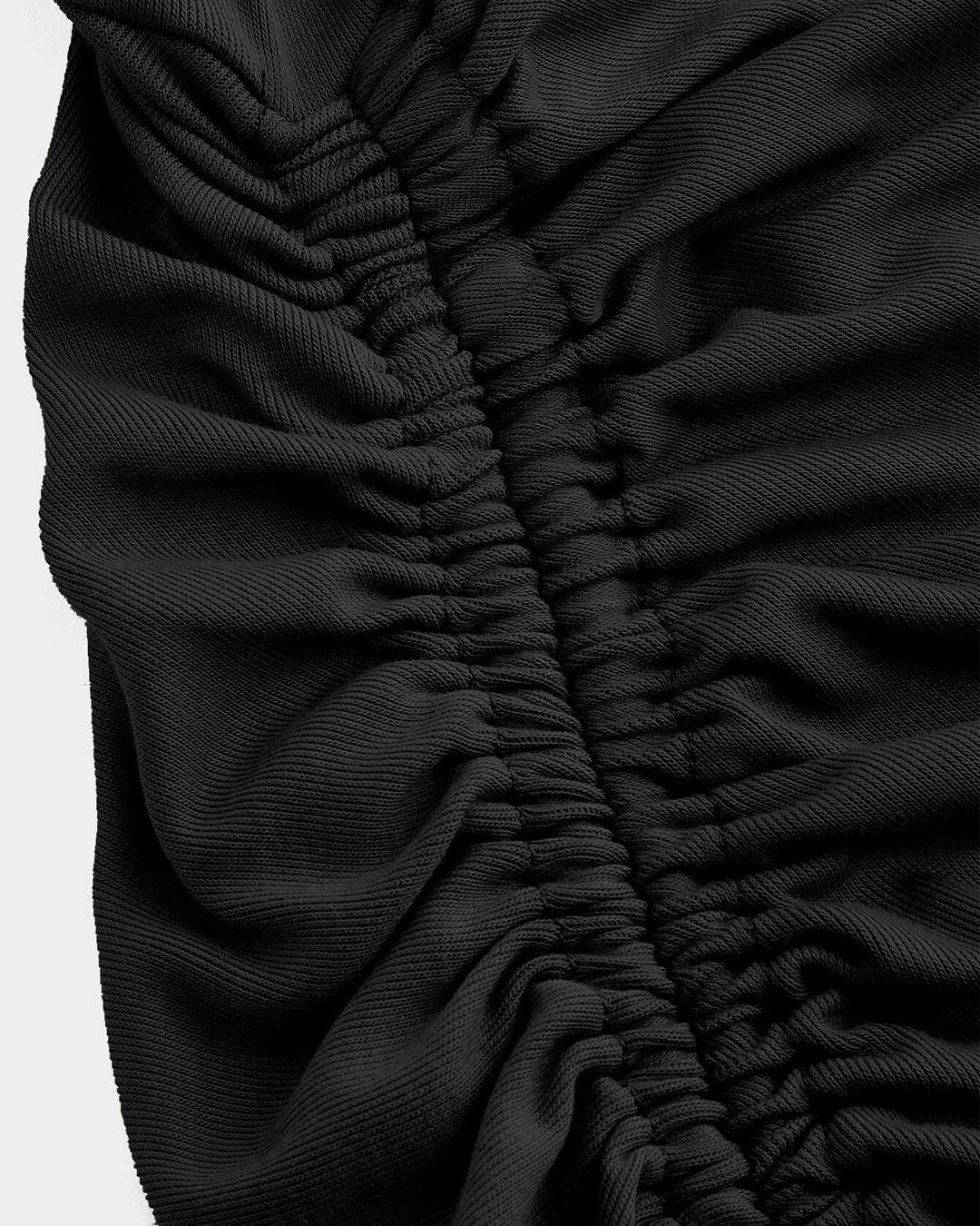 Drawstring Ruched Bodycon Midi Dress In Black - Littlebox India XS Drawstring Ruched Bodycon Midi Dress In Black - Littlebox India XS