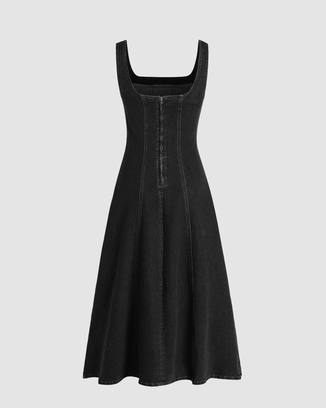 black denim long dress Buy LOV Black Denim A-Line Dress from Westside