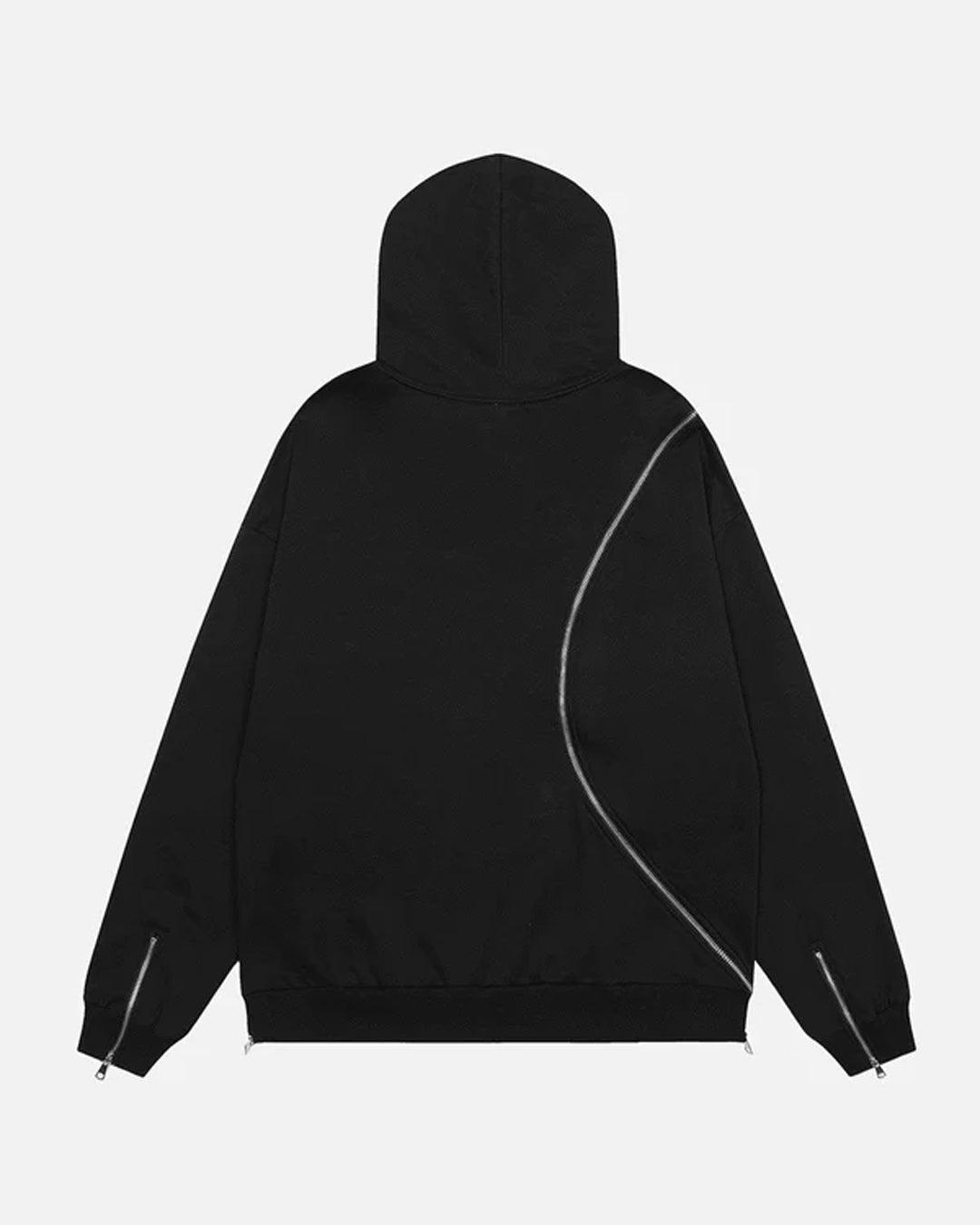 Solid Zip Up Black Hoodie - Littlebox India