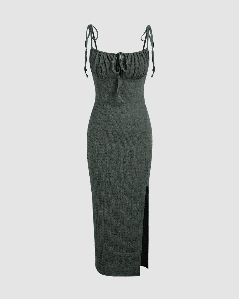 Spaghetti Strap Maxi Dress In Olive Green - Littlebox India Spaghetti Strap Maxi Dress In Olive Green - Littlebox India