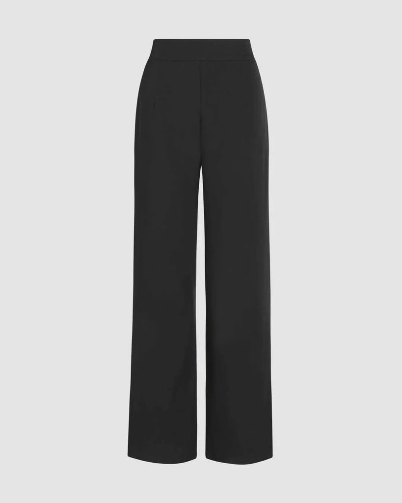 Black wide-leg trousers with a side slit, designed as a stylish workwear basic for professional settings back view