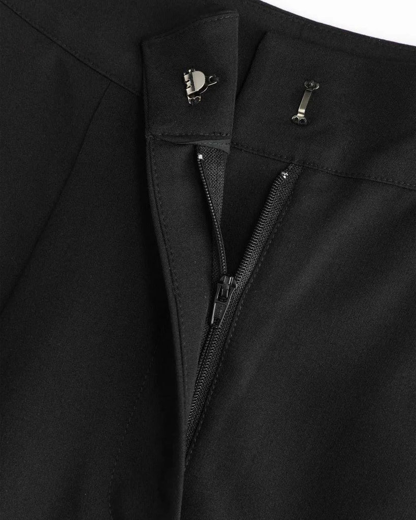 Black wide-leg trousers with a side slit, designed as a stylish workwear basic for professional settings close view