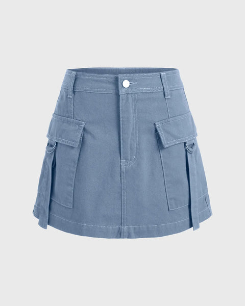 Y2K Trending Utility Skirt In Blue Front View For Women | Littlebox India