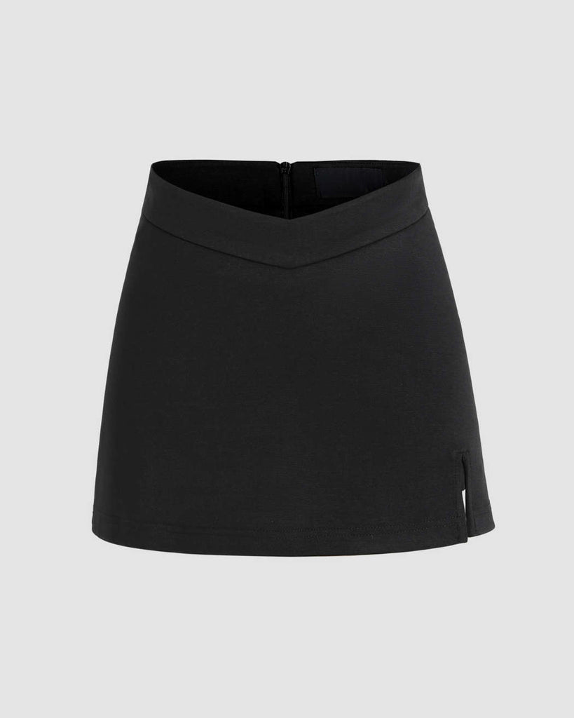 High-Street Hot Solid Slit Basic Skirt In Black