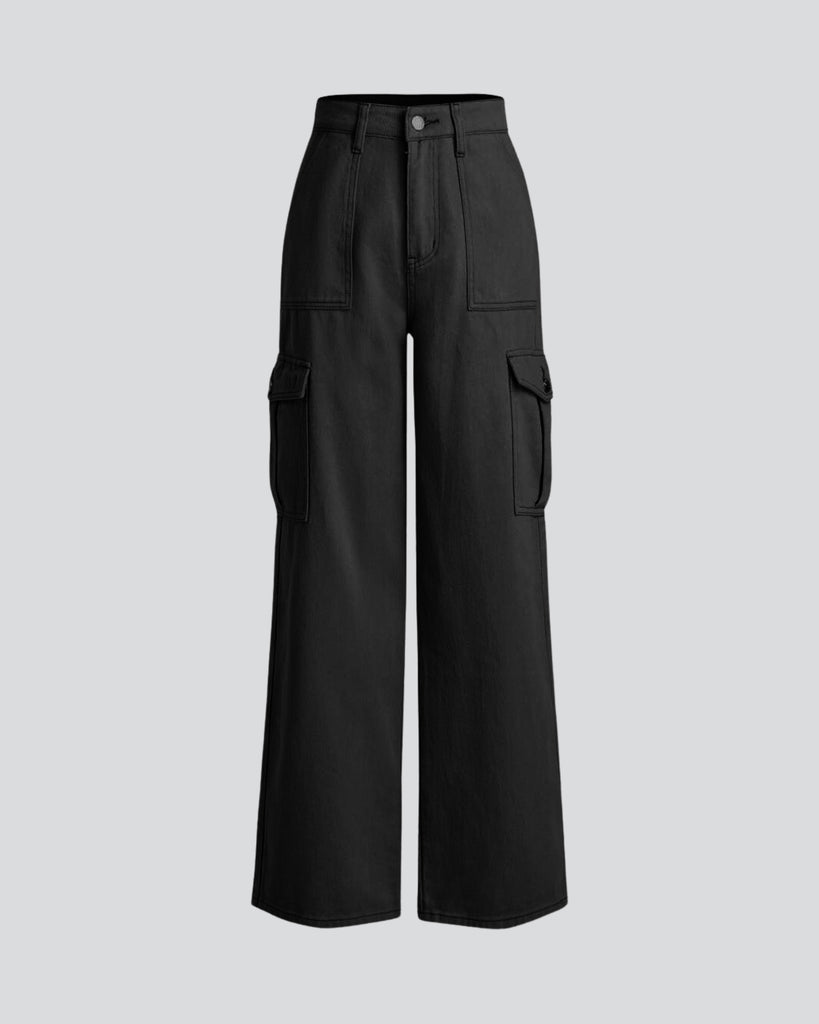 Utility Wear Double Pocket Cargo Pants In Black