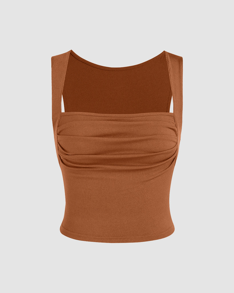 Nutmeg Ruched Squared Neck Crop Cami Top