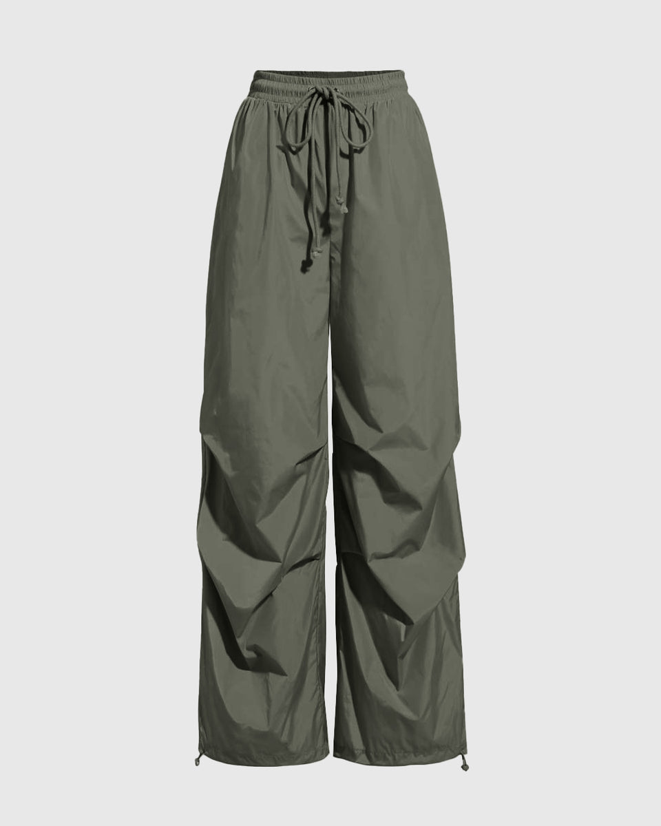 Gorpcore Solid Ruched Style trending Cargo Pants In Grey – Littlebox India