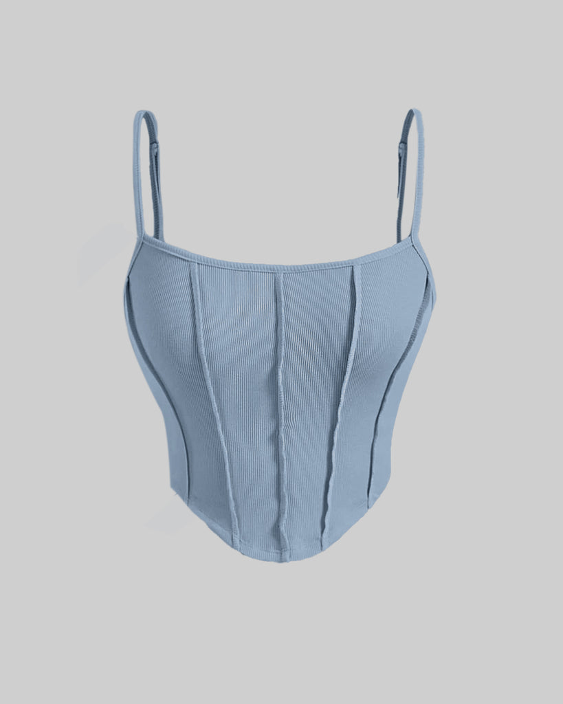 Baby Blue Solid Seam Deatiled Long Line Corset