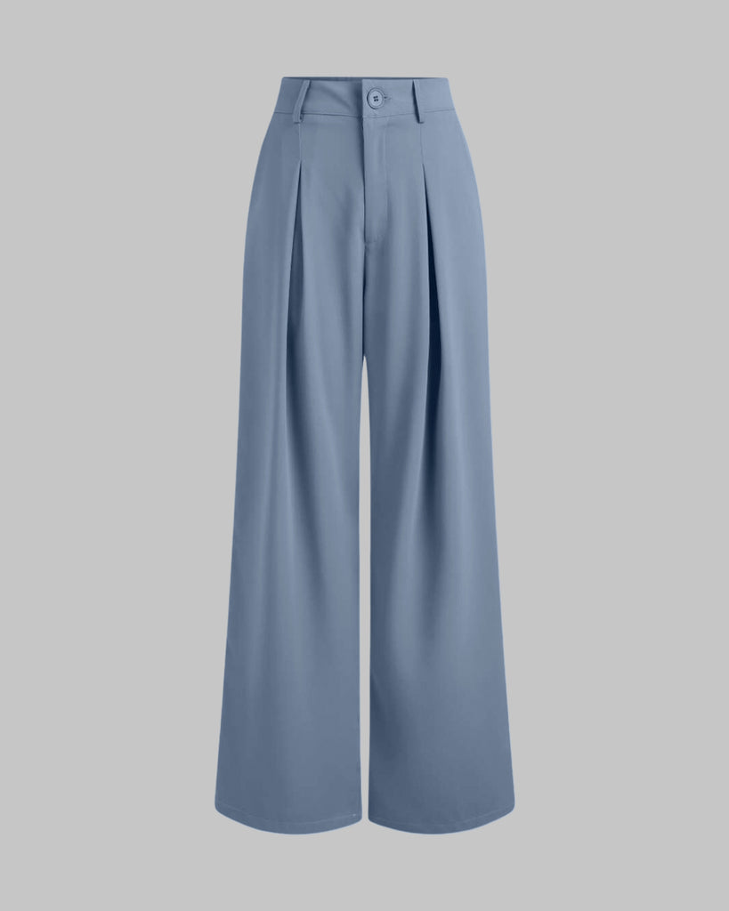 High Rise Pleated Straight Pant in Blue
