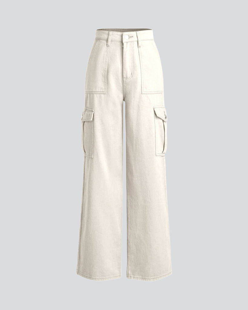Utility Wear Double Pocket Cargo Pants In Antique White