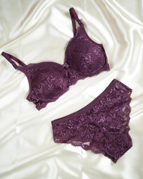 Set Lace Trim Push Up Lingerie Bra and Panty