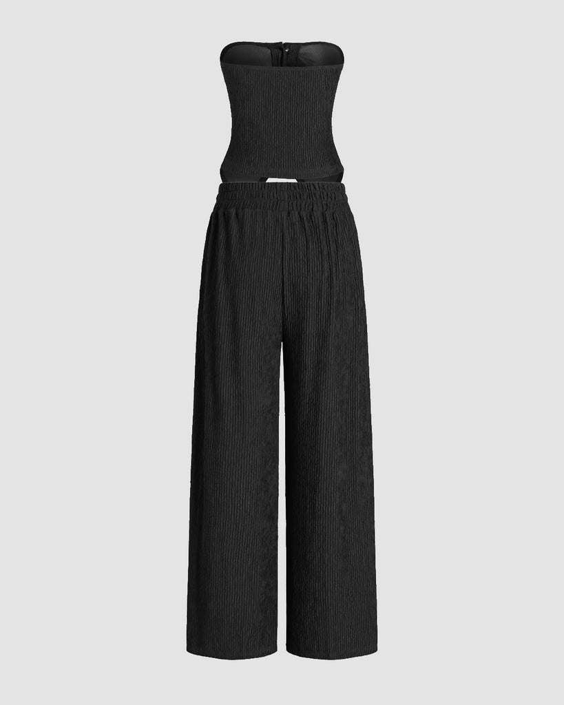 Back view of crop top and wide leg pants