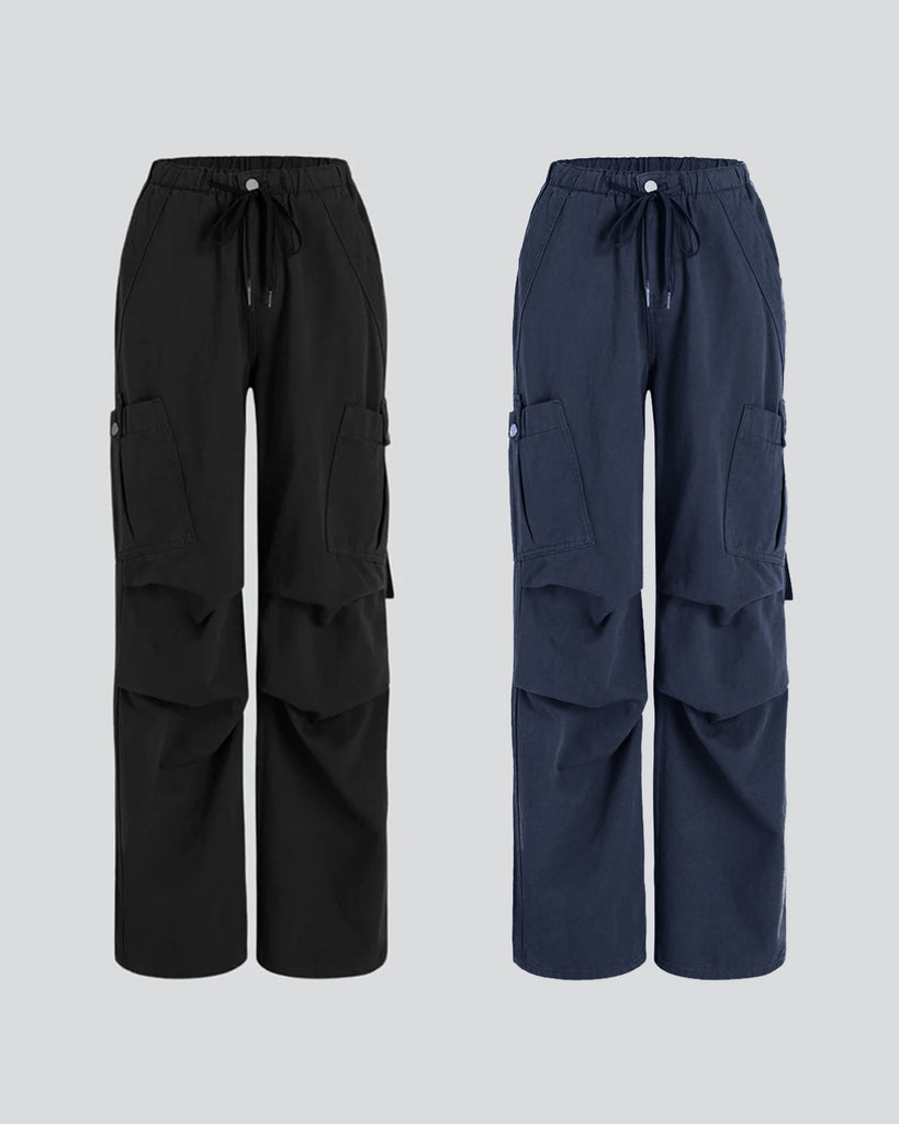 Drawstring Cargo pants in black and dark blue