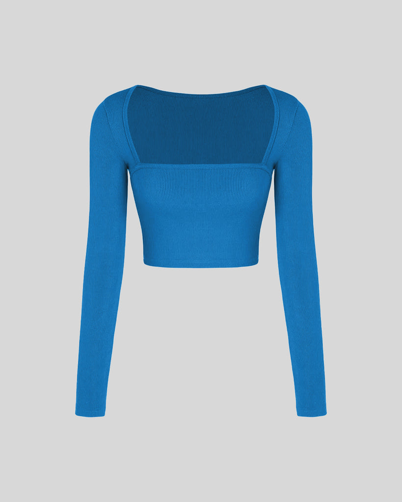 French Blue Long Sleeve Squared Neck Top