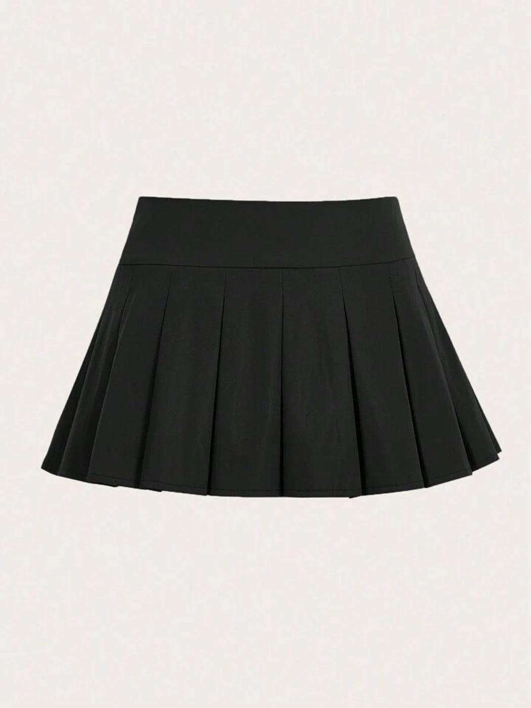 High Waisted Black High Waisted Pleated Mini Skirt with Bow Detail