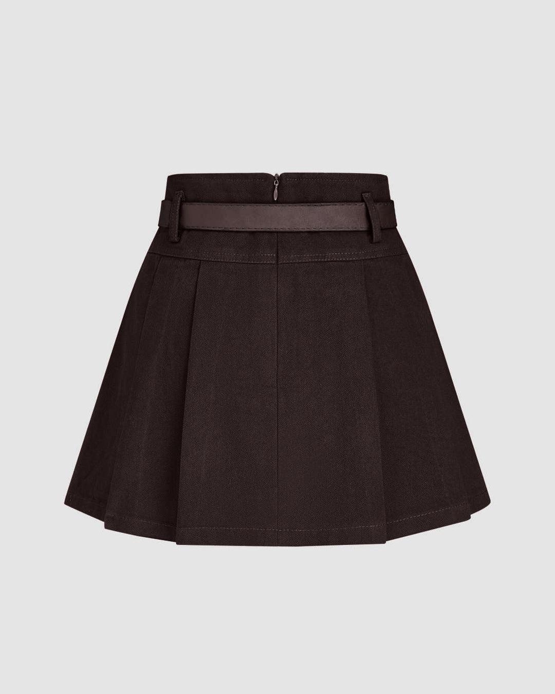A-Line Pleated High Waisted Summer Skirt in Chocolate Brown