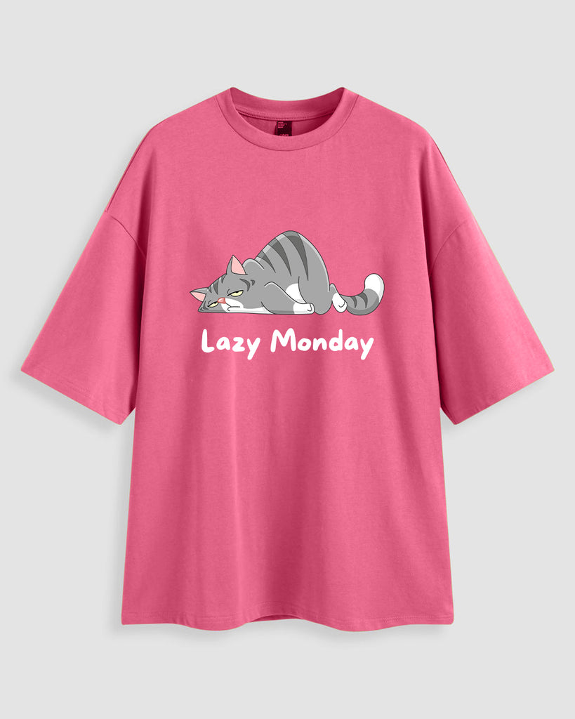 Lazy Monday Print Oversized T-shirt In Pink