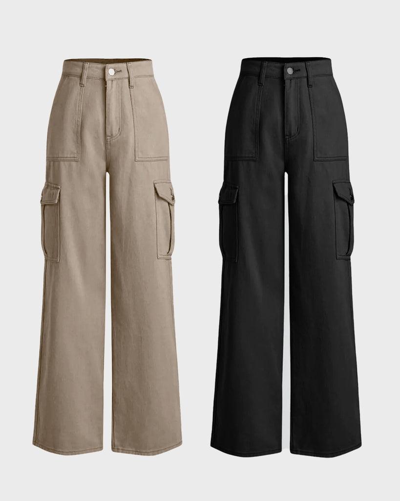 Two Korean Cargo Baggy Pants in Black and Beige