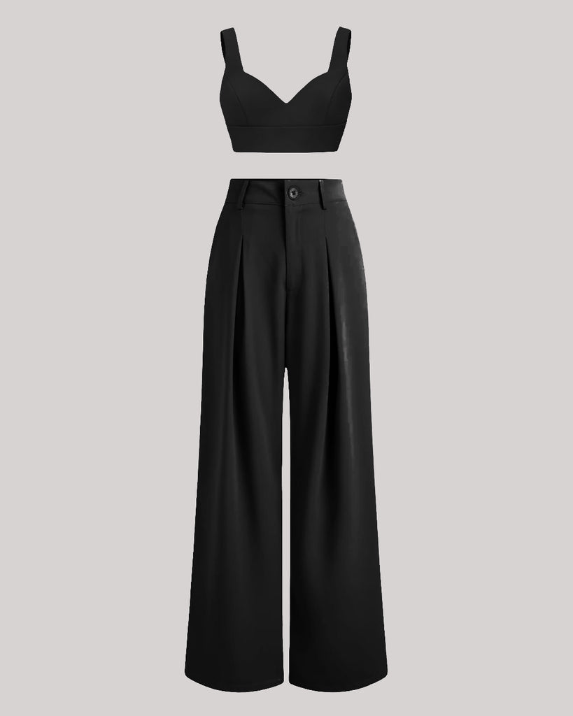 Korean Style Aesthetics Top With Trouser In Black