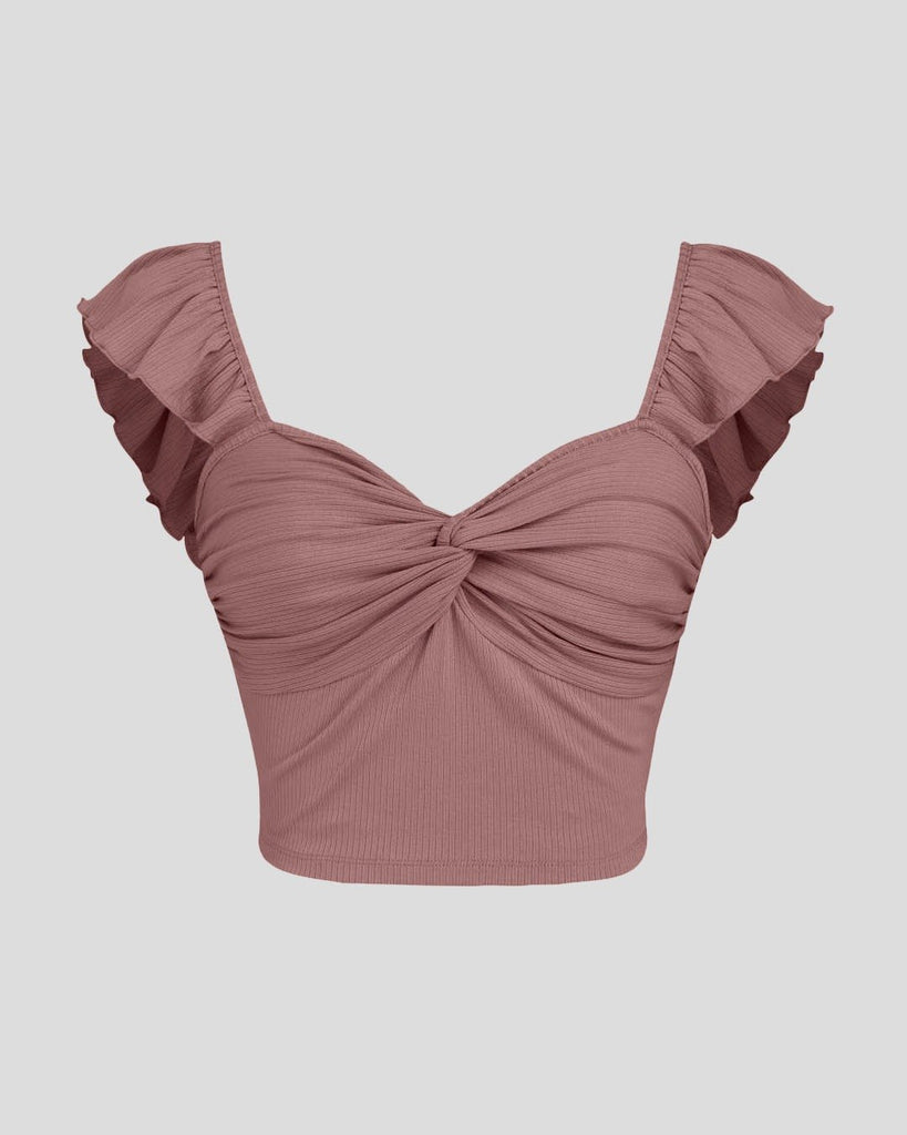 Brownish Pink Ruched Bust Crop Tee