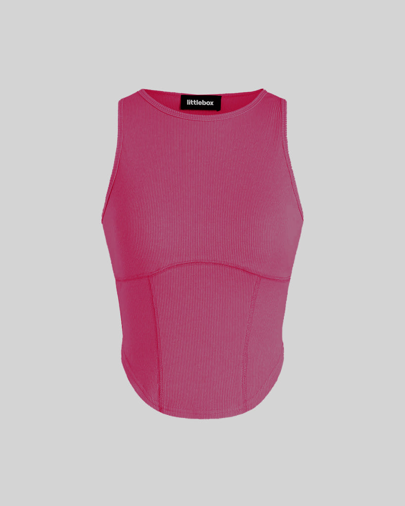 Ribbed Knit Hot Pink Corset Style Top