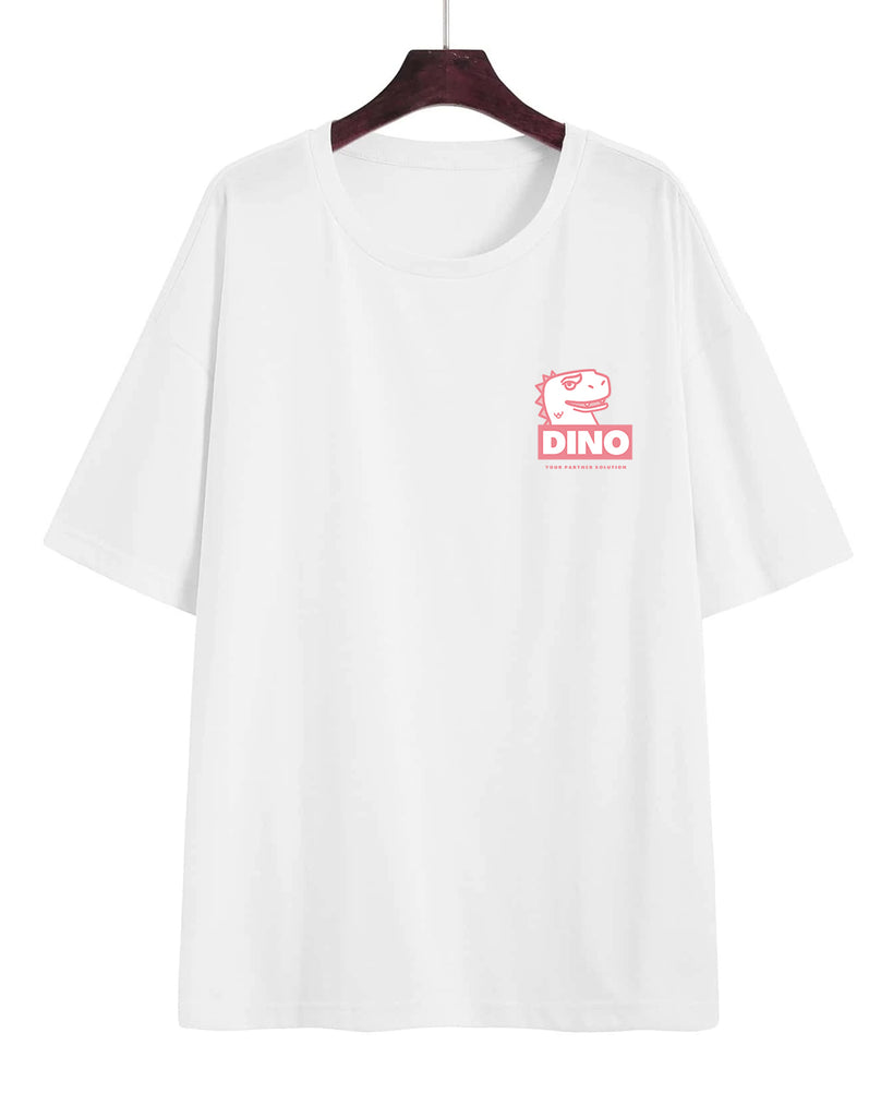 Cute Dino Print Oversized T-shirt In White