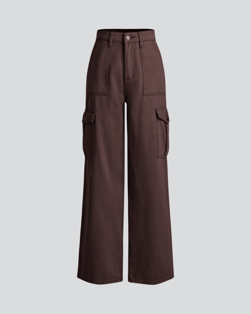 Utility Wear Double Pocket Cargo Pants In Dark Brown