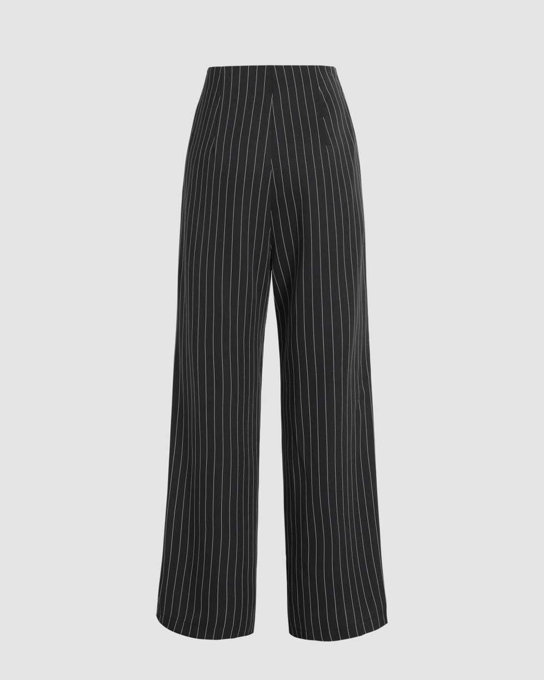 Two Piece Set of Striped Front Button Blazer & Wide Leg Pants ...
