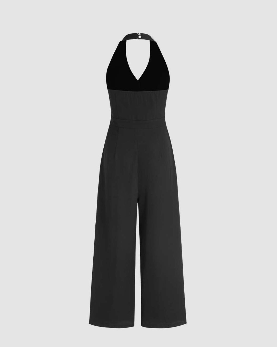 Halter Neck Front Button And Wide Leg Trouser Jumpsuit In Black ...