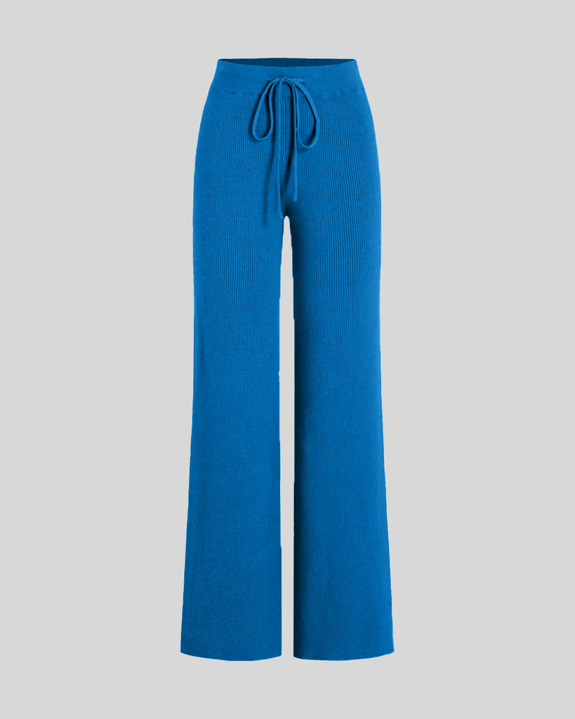 Royal Blue Ribbed Wide Leg Trousers