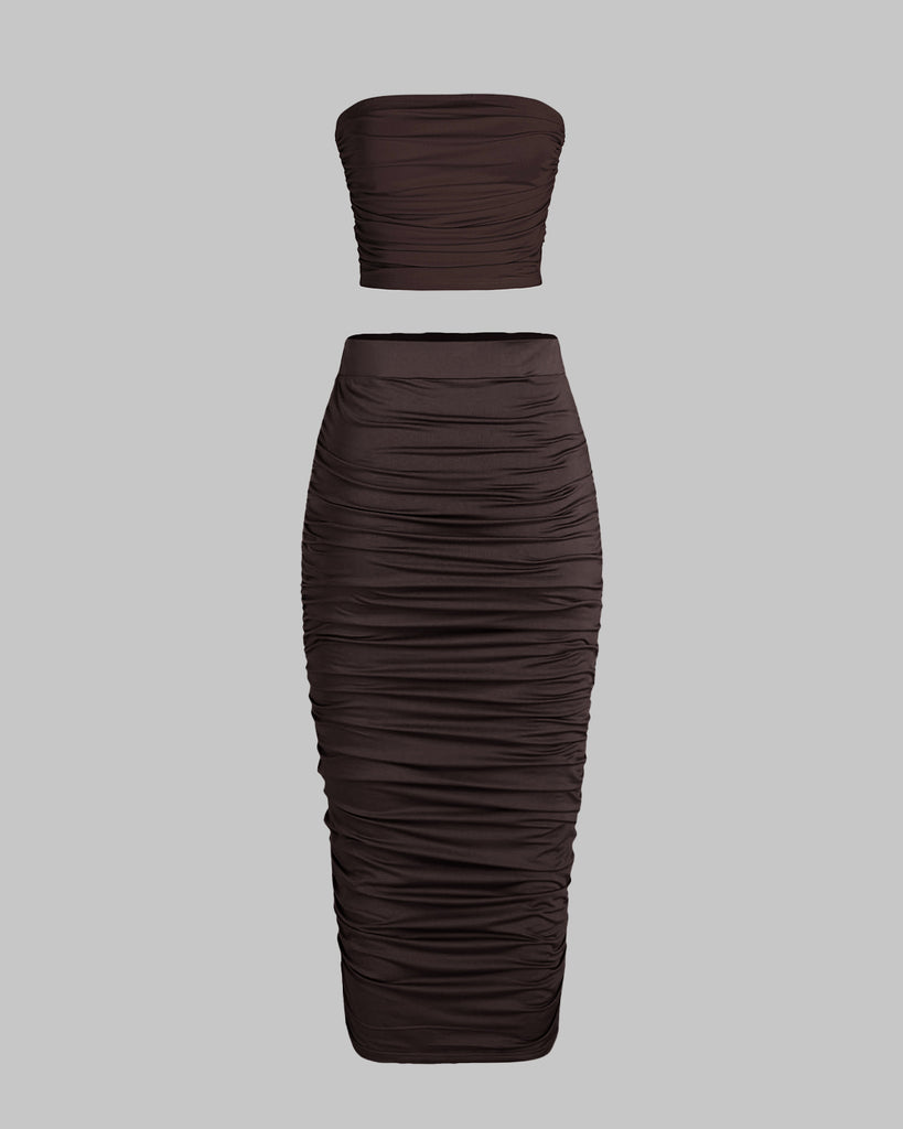 Cropped Tube Top and Skirt in Dark Brown