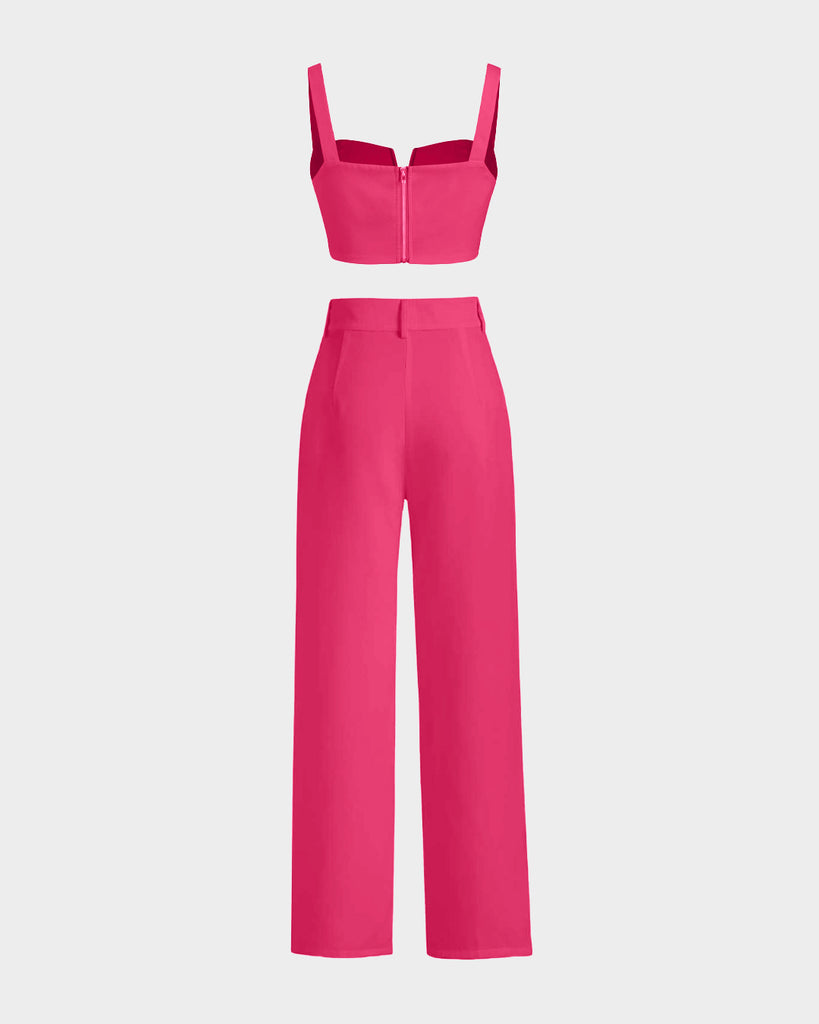 Back view of aesthetic pink top with trouser