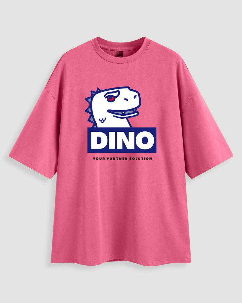 Cute Dino Print Oversized T-shirt In Pink