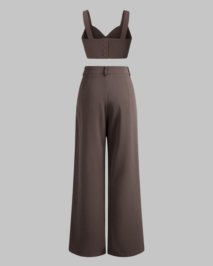 Cropped top and korean style trousers in dark brown