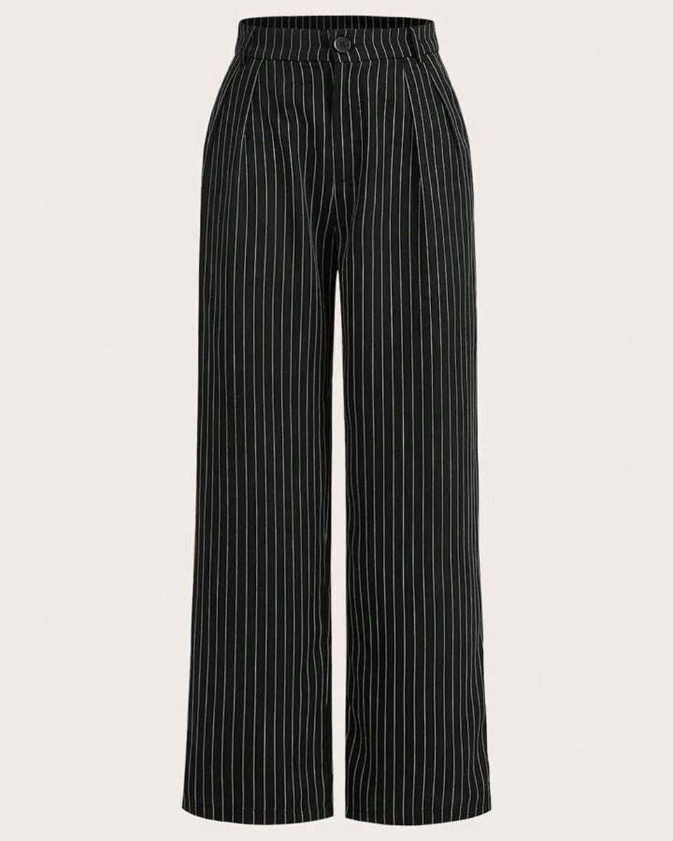 Trendy Korean Style Pinstripe Black Trousers In Black – Littlebox India